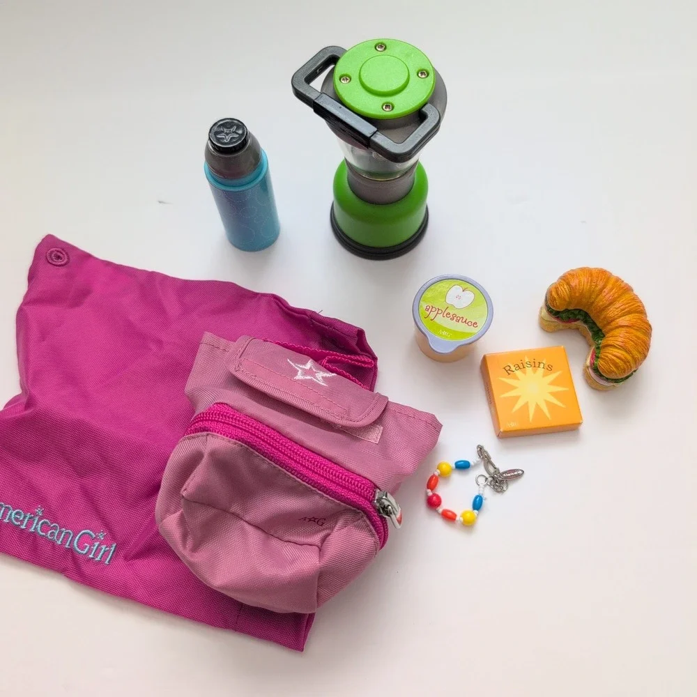 American Girl Doll Camping Adventure Set Lantern Water Bottle Backpack Food 8-pc